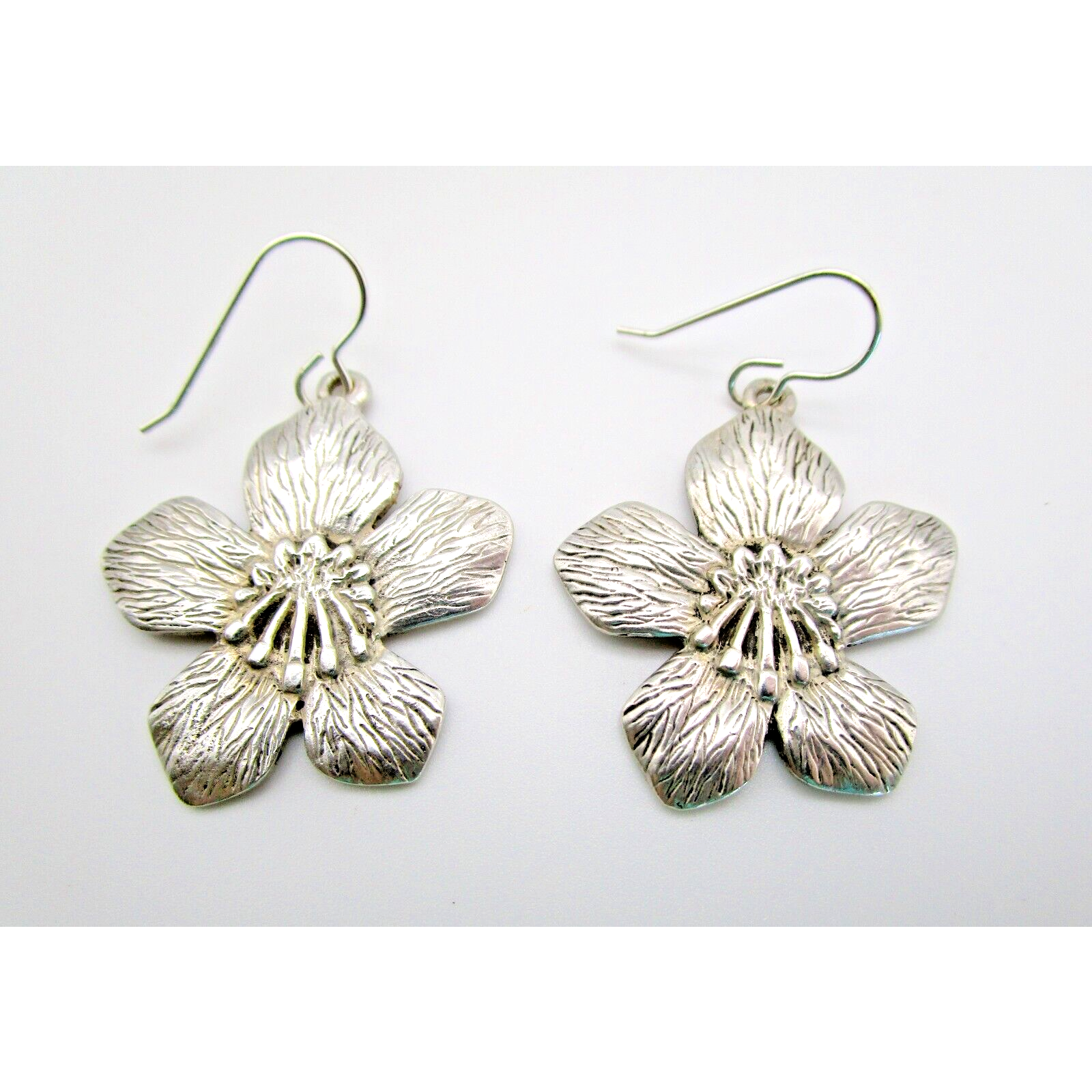 Jeep Collins Vintage Sterling Silver Large Tropical Flower Floral Earrings Mark